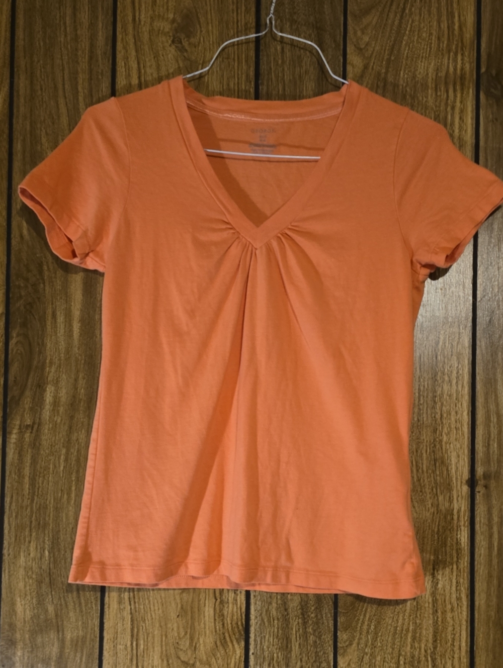 George Coral V-Neck Short Sleeve Tee with Front Pleat